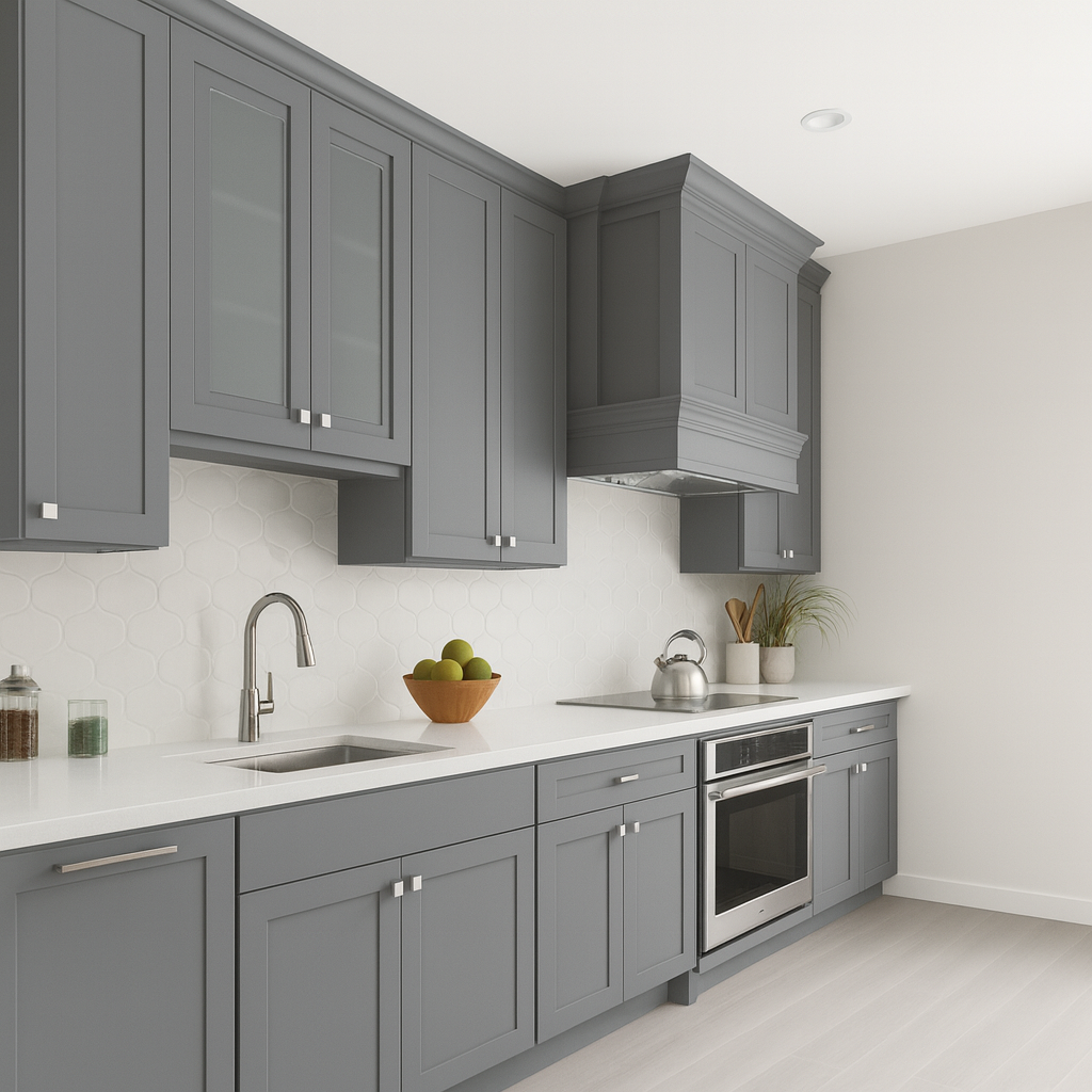 Gray kitchen cabinets in a modern kitchen