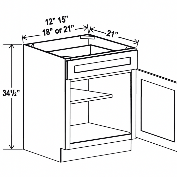 Vanity Base , 18" , 1 Drawer, Shaker , Wood White