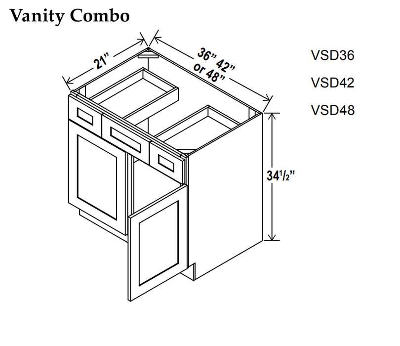 Vanity Sink Drawer Base , 42" , Shaker , Wood White