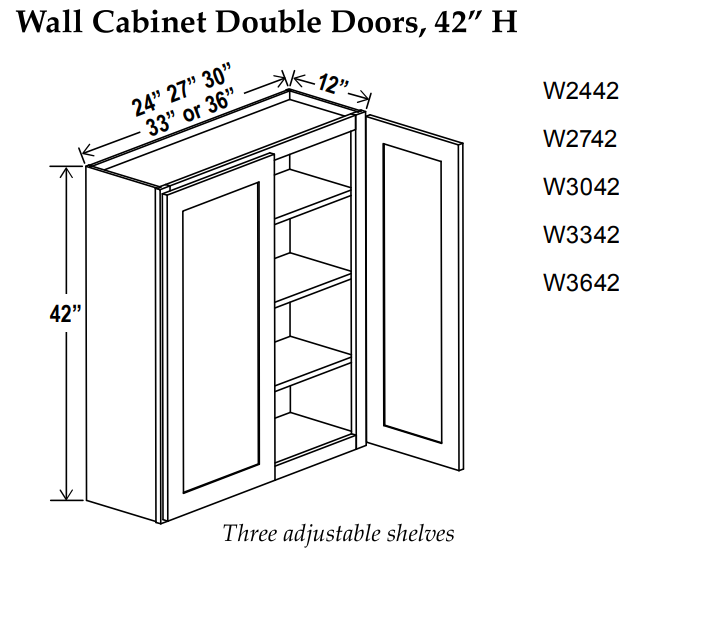 Wall Cabinet , 30" x 42" , Shaker , Wood White