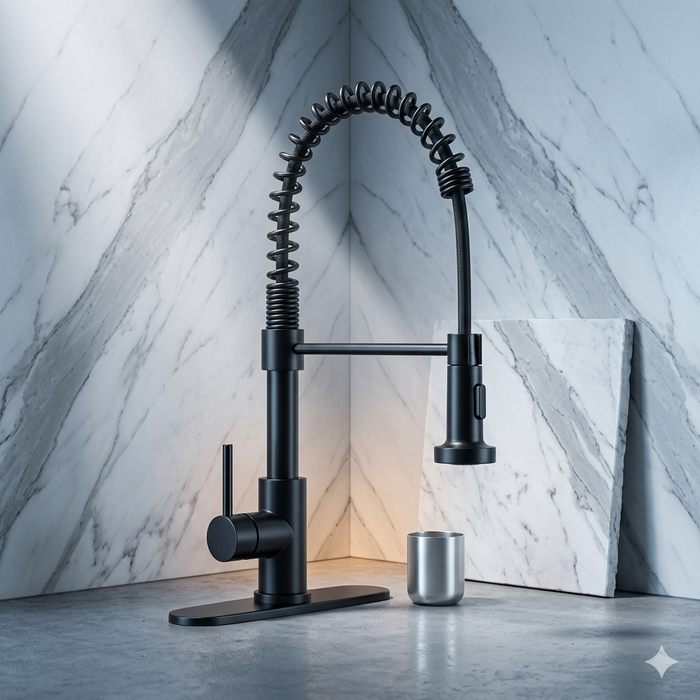 Kitchen Faucet  Coiled Sprayer  Matte Black