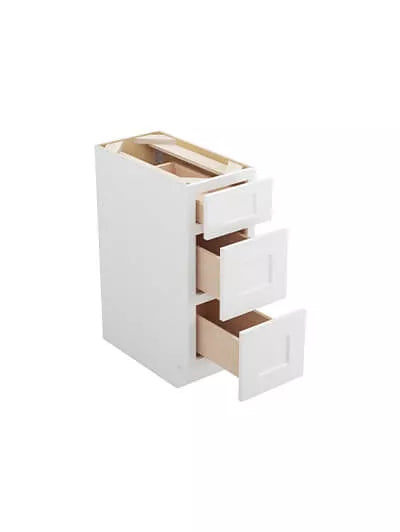 Kitchen 3 Drawer Base , 12" , Shaker , PVC White