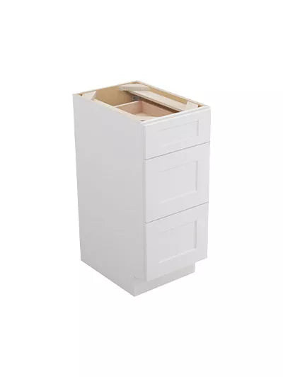 Vanity 3 Drawer Base , 15" , Shaker , Wood White