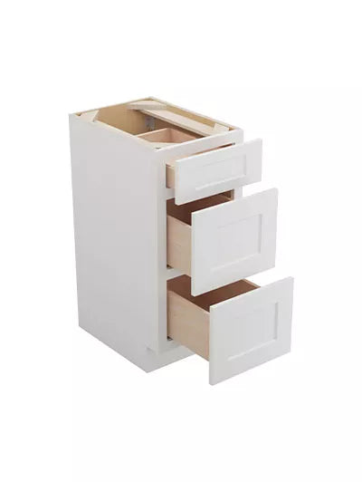 Vanity 3 Drawer Base , 15" , Shaker , PVC White