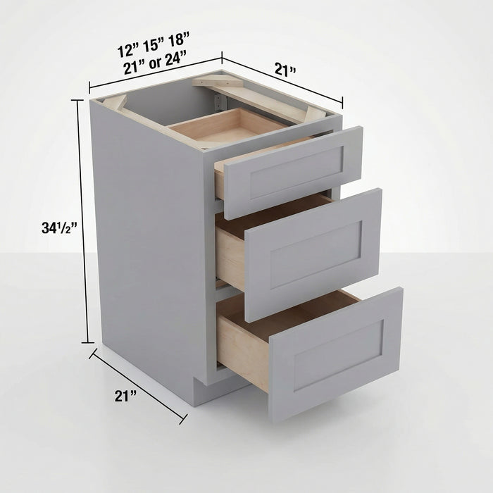 Vanity 3 Drawer Base , 12" , Shaker , Wood Grey