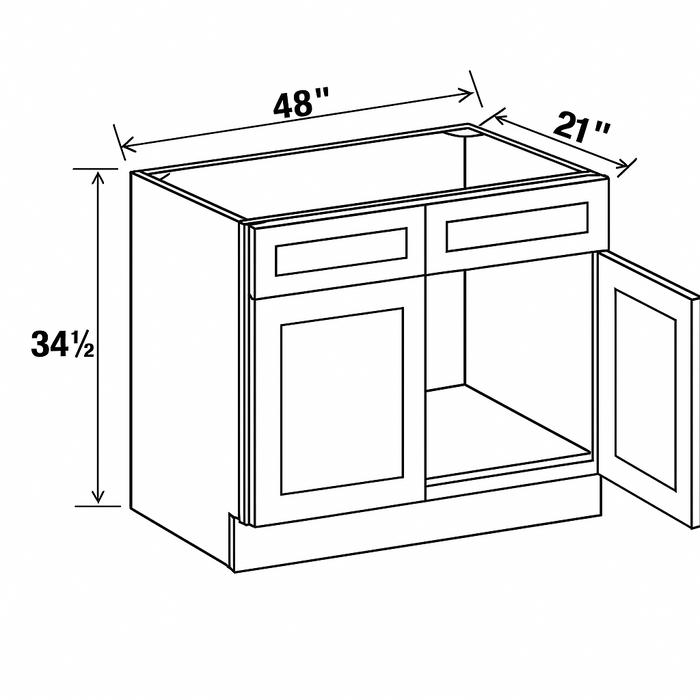 Vanity Sink Base , 48" , Shaker , PVC White