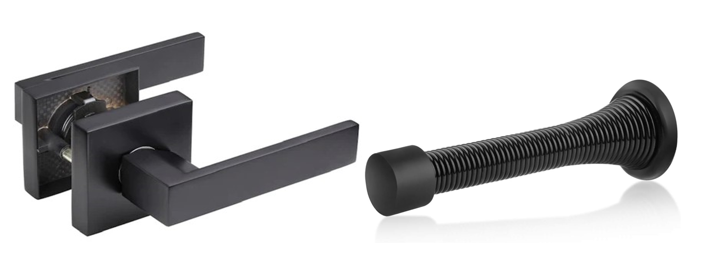 Door Lever, Square Style, Passage , Heavy Duty , w/Door Stop , Matte Black