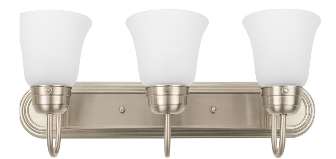 Vanity Light , 3 Light , Frosted Bell Glass Shade , Brushed Nickel