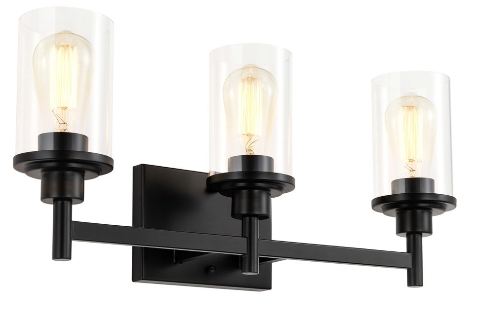 Vanity Light , 3 Light , Cylindrical Glass , Matte Black