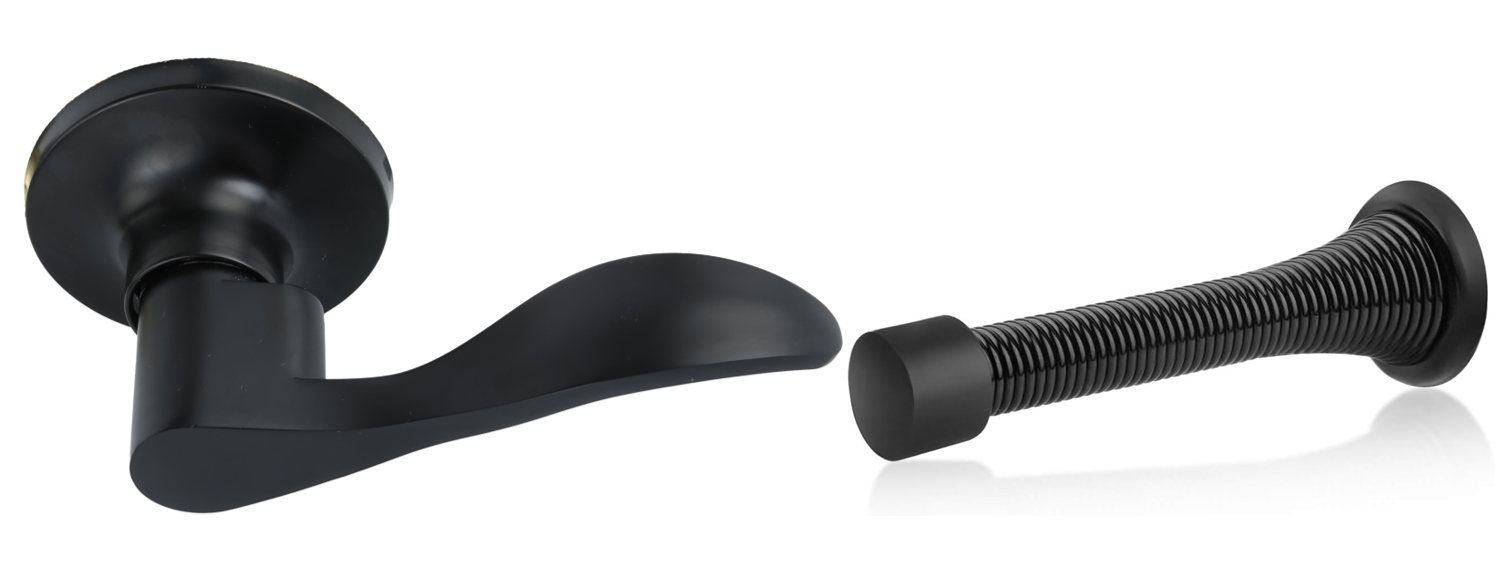 Door Lever , Wave Style , Dummy , w/Door Stop , Matte Black