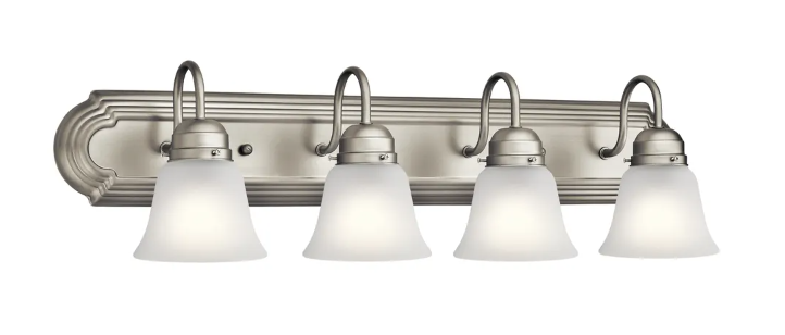 Vanity Light , 4 Light , Frosted Bell Glass Shade , Brushed Nickel