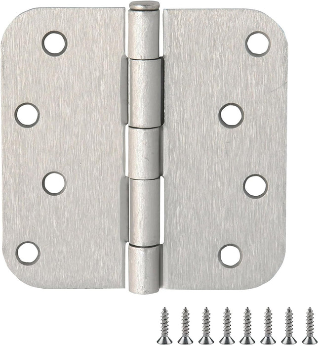Door Hinge , 4''x 4'' Rounded , 5/8" Radius , Exterior , Brushed Nickel , (6-PACK)