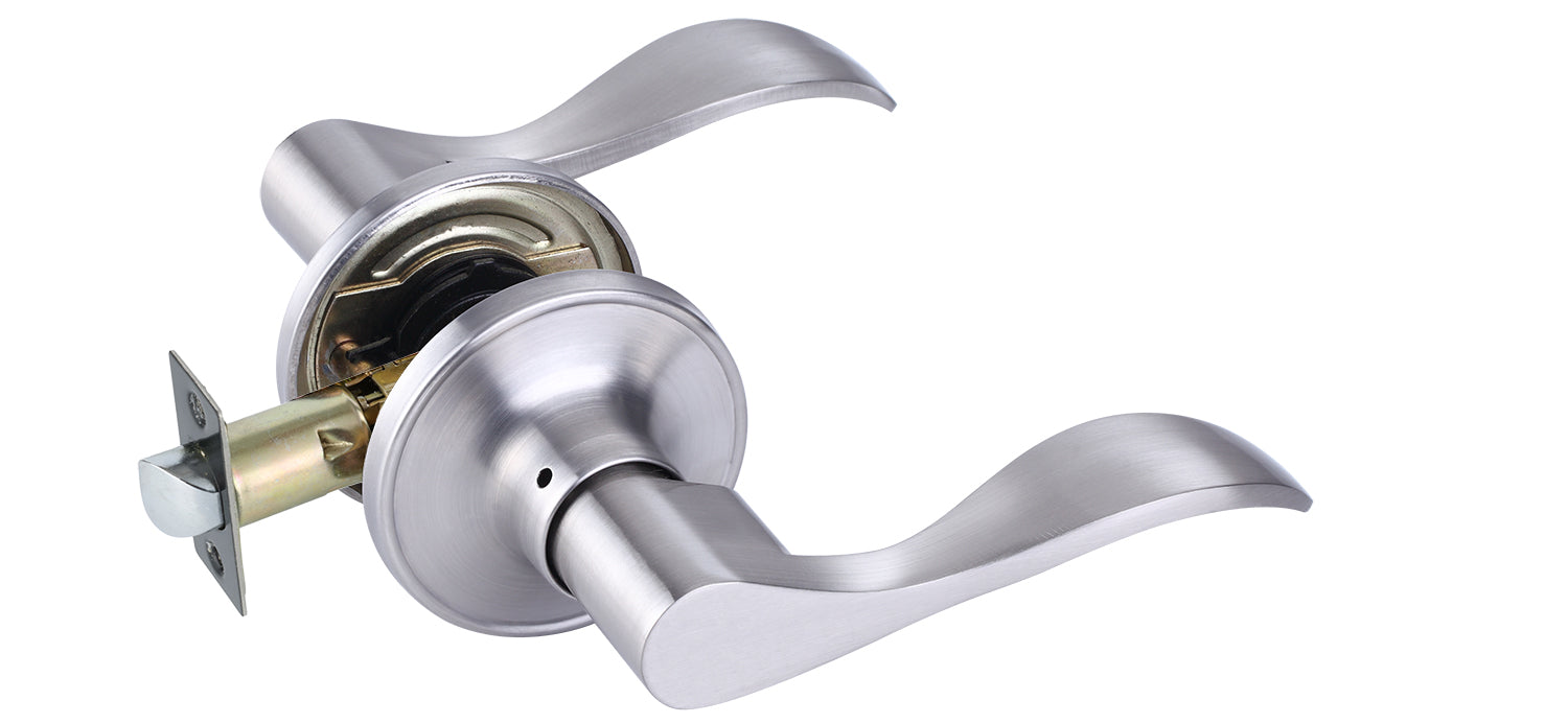 Door Lever , Wave Style , Passage, Brushed Nickel