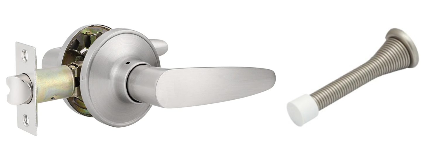 Door Lever , Circle Style , Passage , w/Door Stop , Brushed Nickel