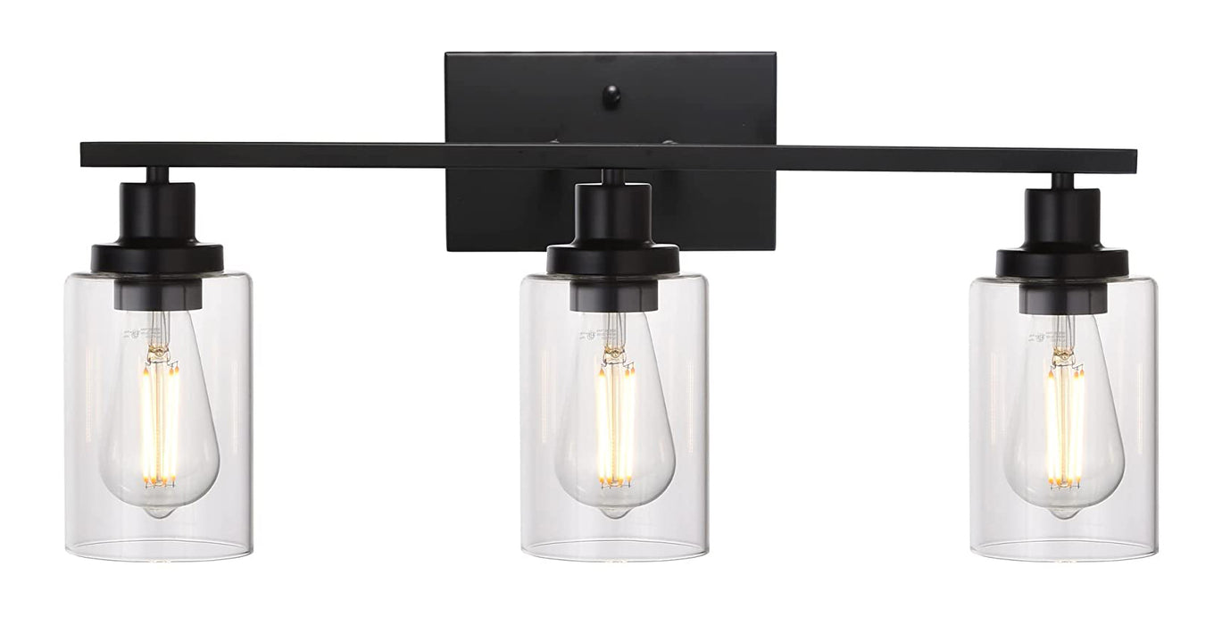 Vanity Light , 3 Light , Clear Glass , With Bulbs , Matte Black