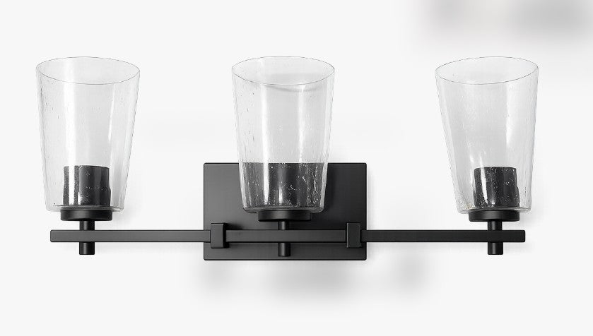 Vanity Light , 3 Light , Cylindrical Clear Glass , Matte Black