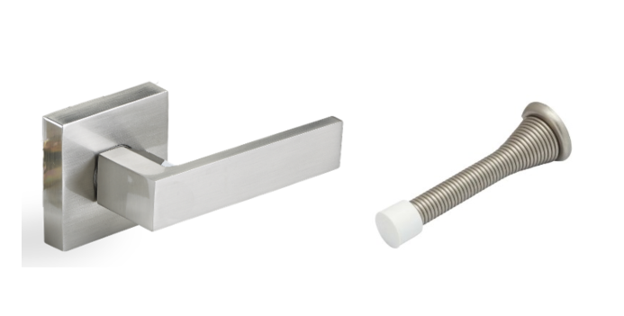 Door Lever, Square Style, Dummy , Heavy Duty , w/Door Stop , Brushed Nickel