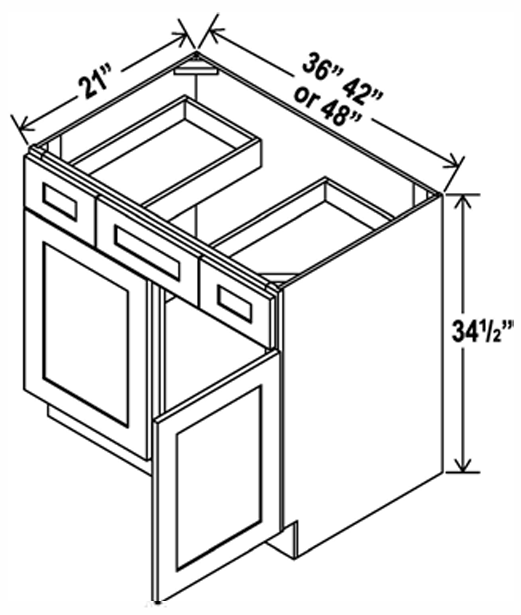 Vanity Sink Drawer Base , 42" , Shaker , PVC White