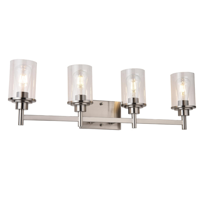 Vanity Light , 4 Light , Cylindrical Clear Glass , Brushed Nickel