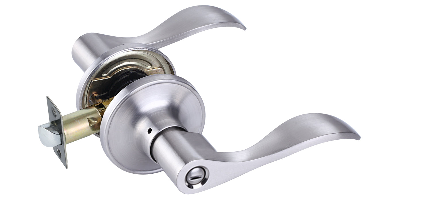 Door Lever , Wave Style , Privacy , Brushed Nickel