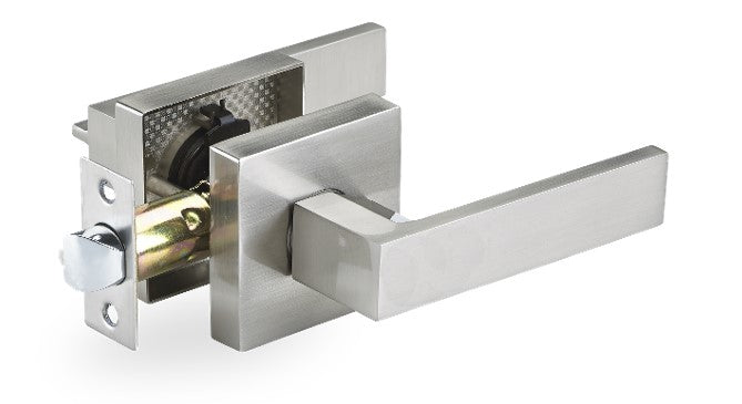 Door Lever, Square Style, Passage , Heavy Duty , Brushed Nickel