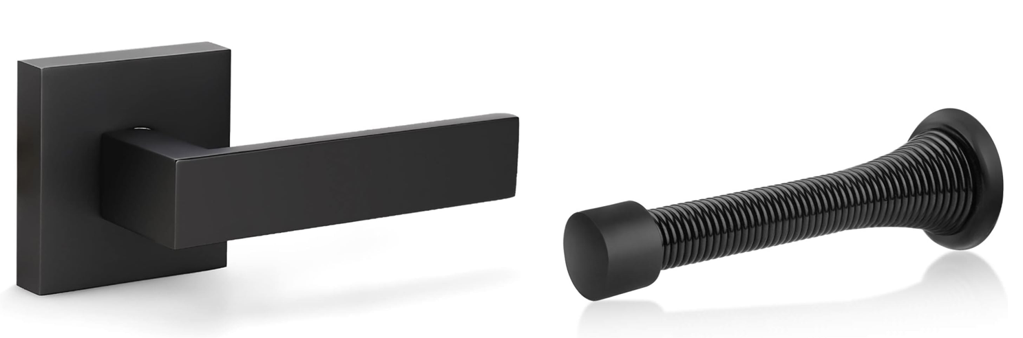 Door Lever, Square Style, Dummy , Heavy Duty , w/Door Stop , Matte Black