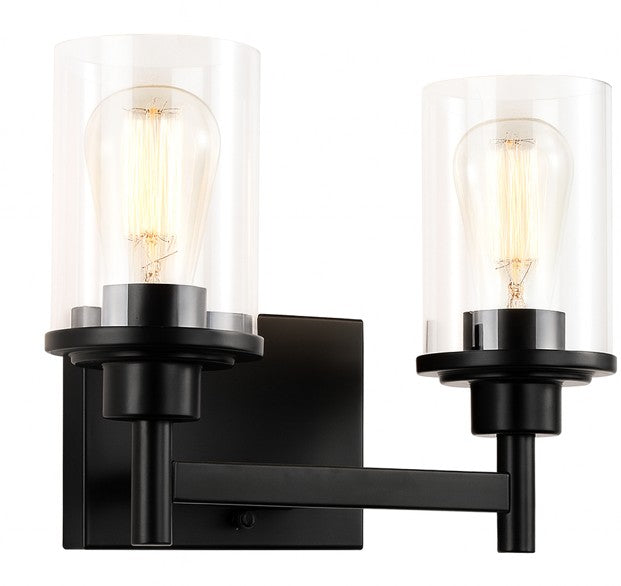 Vanity Light , 2 Light , Cylindrical Glass , Matte Black