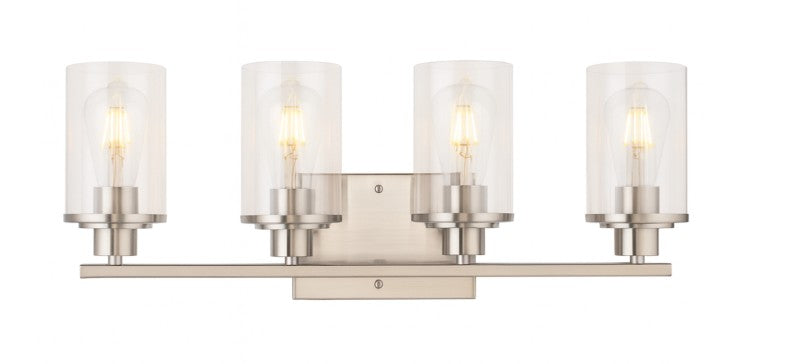 Vanity Light , 4 Light , Cylindrical Clear Glass , Brushed Nickel